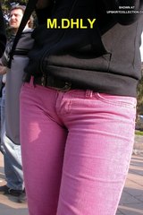 Cutie flaunts her pink jeans camel toe